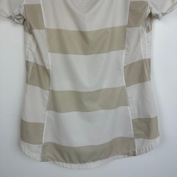 Lululemon Womens Lightened Up Tan/White Striped Activewear Short Sleeve Top - Picture 6 of 7